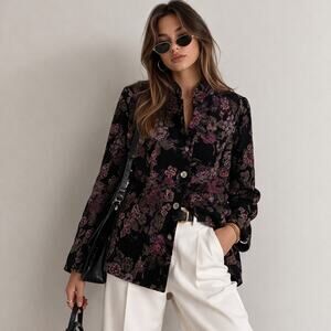 Coldwater Creek Floral Button-Up Top Women's Size S Cottage Granny Whimsigoth